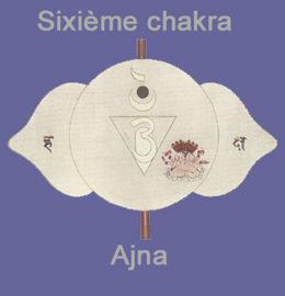 Le sixième chakra Le sixième chakra est désigné comme le chakra du troisième oeil ; en Inde on l'appelle Ajna. Il est situé au-dessus des yeux, au centre du front.