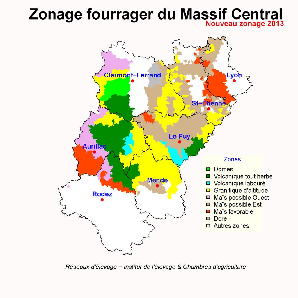 Annexe 1:Zonage fourrager du Massif Central 7 La zone de montagne Volcanique et Cristalline du Massif Central englobe la presque totalité des départements du Cantal et de la Haute-Loire de la Loire,