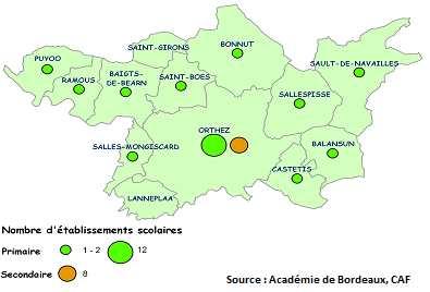 Les Equipements Scolaires La Communauté de Communes du Canton d Orthez dispose de : 9 établissements dans le