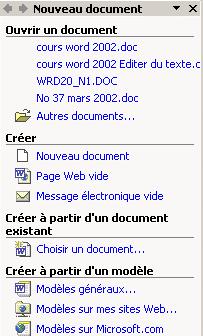 G estion des fichiers 12.6.1 Création d un nouveau document 3 solutions : Dans le menu Fichier, choisir Nouveau La fenêtre ci-dessous apparaît.