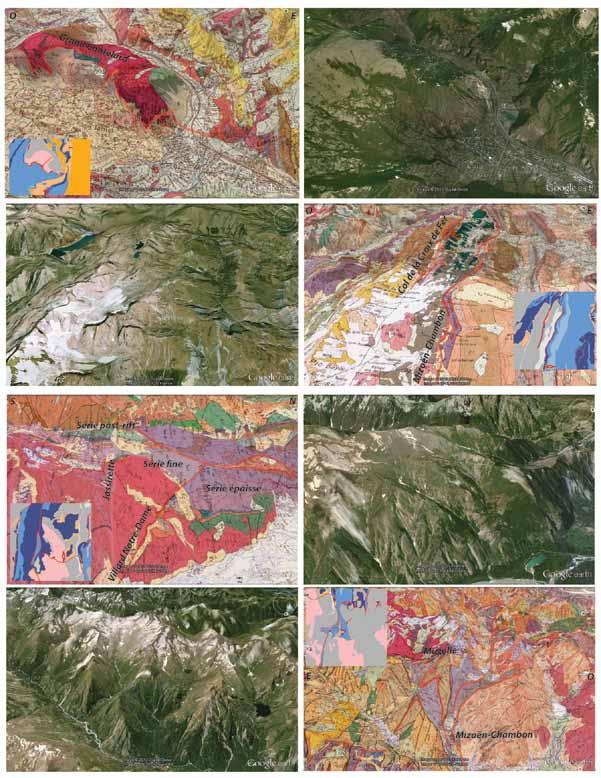 V-17: Vue aérienne (Google Earth) et vue aérienne avec superposition des cartes géologiques