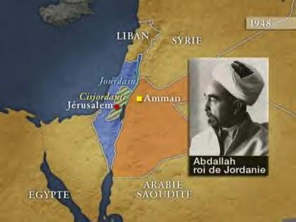 la Jordanie sous le roi Abdallah La prise de contrôle de la Cisjordanie par la Jordanie rend le roi Abdallah suspect vis-à-vis des États arabes : il privilégie en effet une entente avec l'état