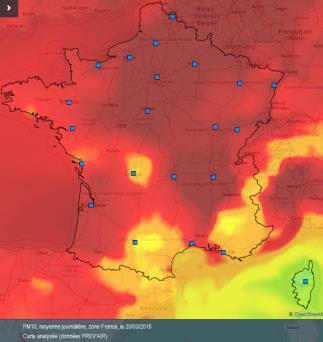 La cartographie des concentrations de PM10 sur la zone le 7 janvier montre que cet épisode de pollution est généralisé sur une grande partie sud de la France, du fait d une situation météorologique