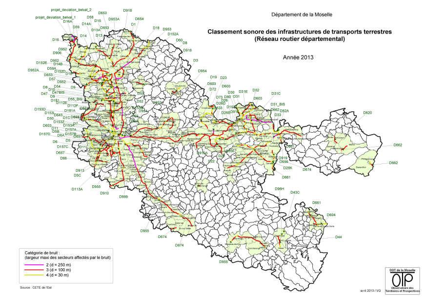 Carte des routes départementales classées en Moselle : ( TMJA