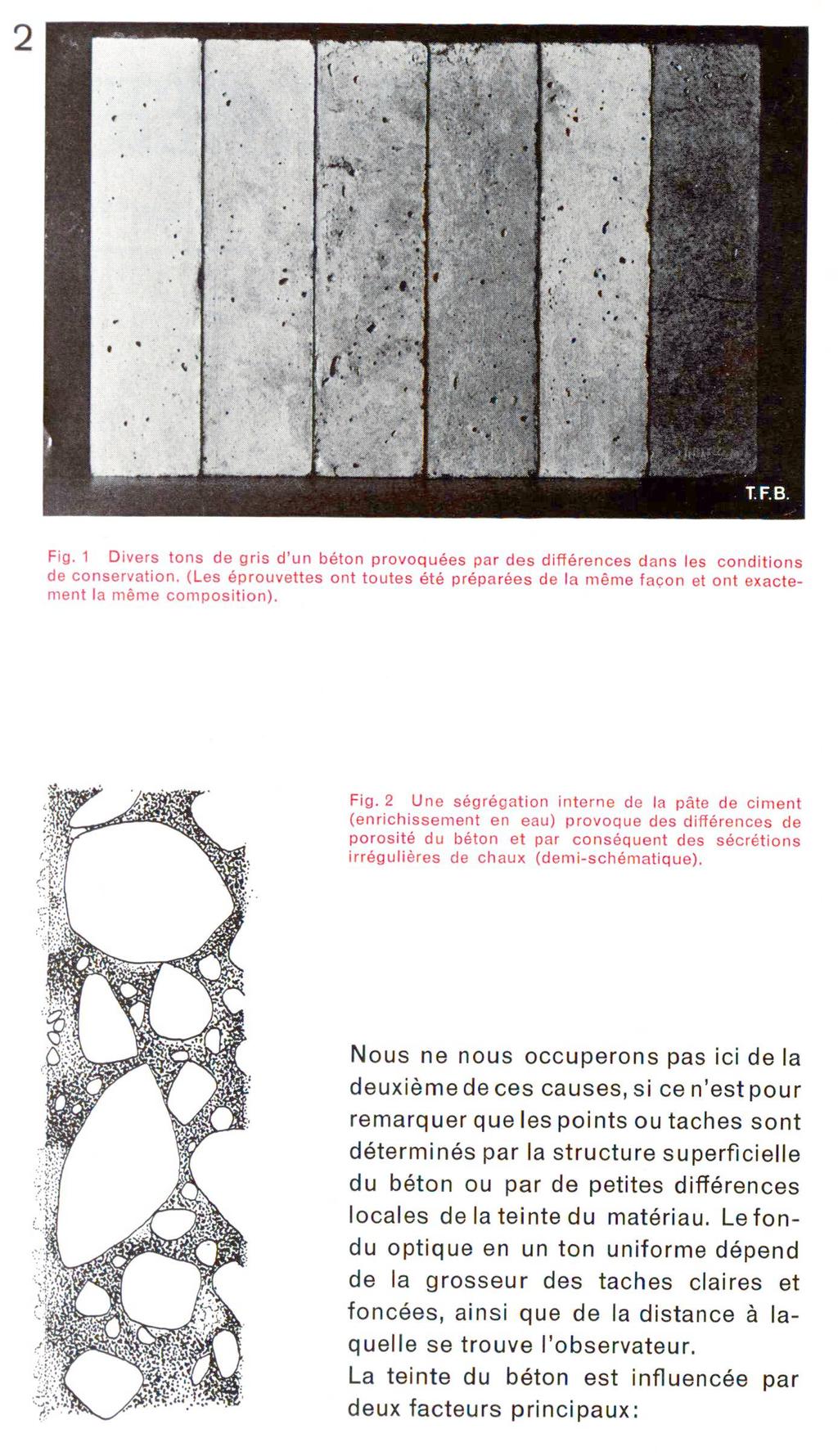 Fig. 1 Divers tons de gris d'un béton provoquées par des différences dans les conditions de conservation.