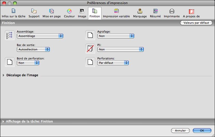 IMPRESSION SOUS MAC OS X 28 24 Choisissez les autres options spécifiques de l imprimante. Ces options d impression sont spécifiques du Fiery E 10 et du copieur.