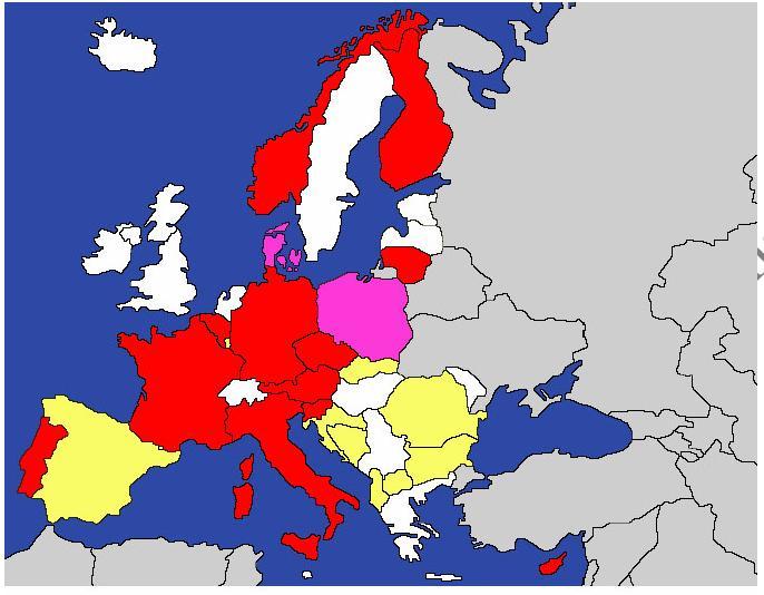 1.2.2. Typologie des programmes de prévention : 3 grands profils Figure 1 - Répartition géographique des différents programmes de prévention de la toxoplasmose congénitale en Europe, en 2005, d après