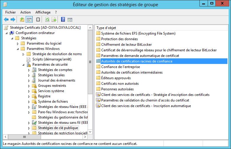 III. Déploiement de certificats Prérequis Avoir un OS Windows Server avec Active Directory Les fichiers des certificats racine - Cliquez sur Démarrer, pointez sur Outils d administration, puis