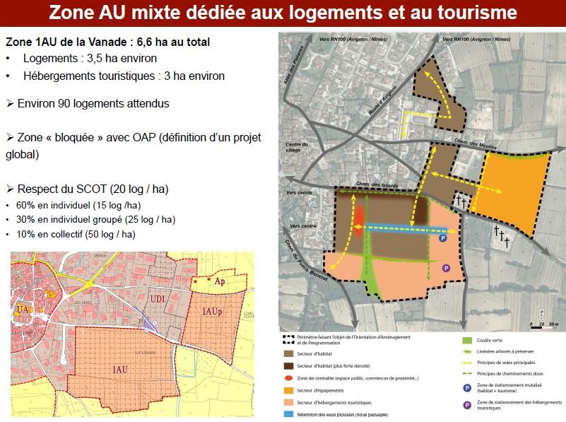Présentation de la zone AU mixte dédiée aux logements et au tourisme : il s agit d une zone d urbanisation future située à la Vanade, dédiée en proportion quasi similaire à des logements et de l