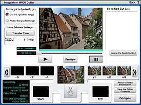 Edition d'images copiées Fonctionnalités de ImageMixer MPEG Cutter ImageMixer MPEG Cutter est une application qui vous permet de supprimer les parties inutiles d'un film stocké sur un disque dur.