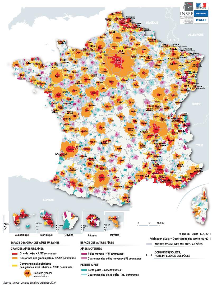Les grandes aires urbaines structurent le territoire alsacien Au niveau France métropolitaine (hors aire