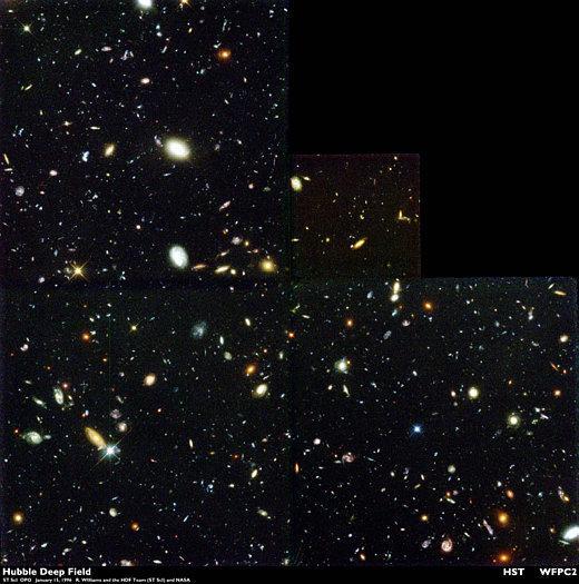 Relevé profond avec le HST (HDF = Hubble Deep Field) 1500 galaxies 1/20 du