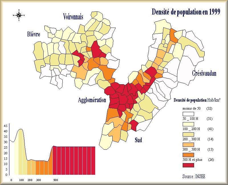 Densité moyenne La Ferrière En revanche, les communes de plus faibles densités sont situées dans la Bièvre et les communes montagneuses du Grésivaudan (exemple, la densité de la commune de la