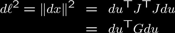 La première forme fondamentale La longueur du déplacement est une matrice 2x2 symétrique définie