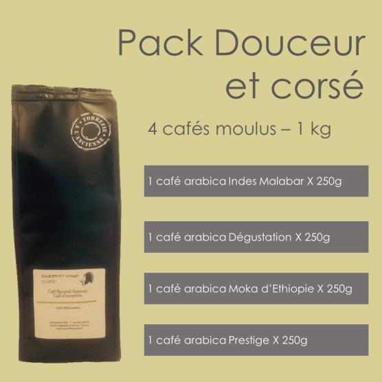 Nos packs de cafés moulus Découvrez notre sélection de saveurs de café au travers de nos packs 4 cafés d
