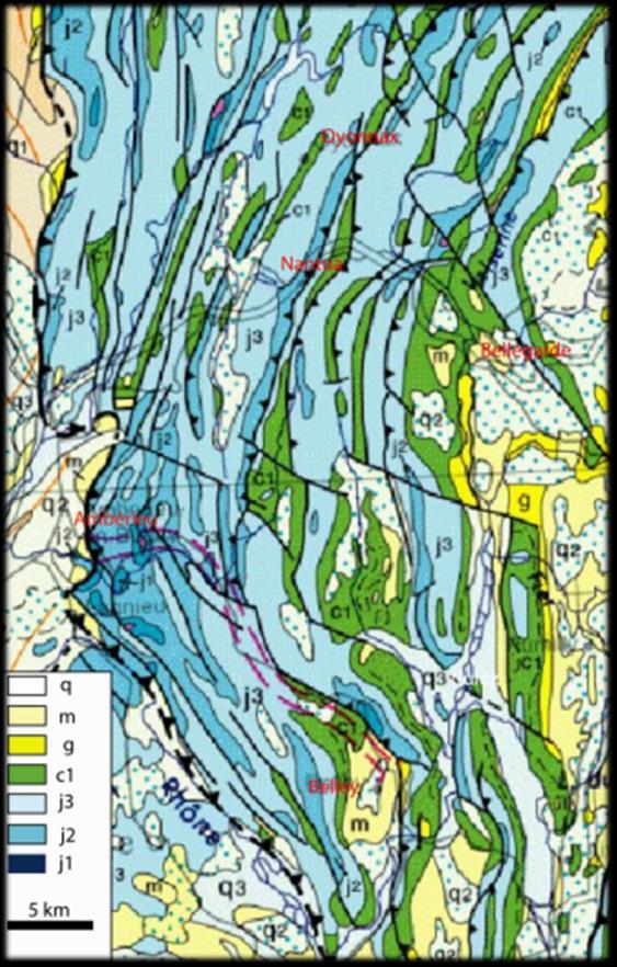 4 VII- SUPPORTS DE TRAVAIL Grands traits structuraux du Jura Evosges Cerin La carte géologique à 1/1000 000 du BRGM (Fig.