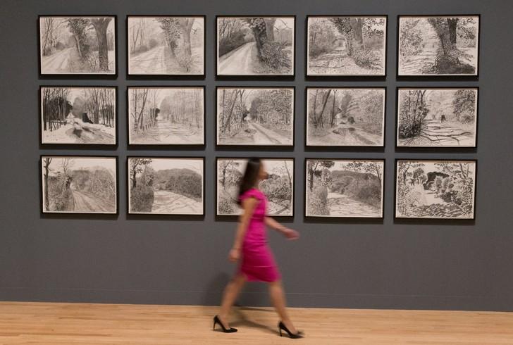 Collection "The Arrival of Spring, 2013" de l'artiste britannique David Hockney, à la Tate Britain de Londres, le 6 février 2017 / AFP/Archives Moins torturé que ses compatriotes Francis Bacon ou