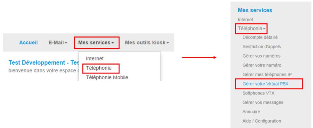 Dans le menu «Mes services», cliquez sur «Téléphonie». Ensuite, sur la gauche de votre écran, cliquez sur le lien «Gérez votre Virtual PBX». La page du moniteur d activité s affiche.