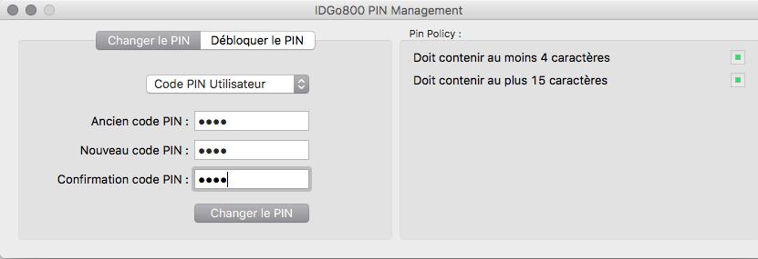 Placez-vous dans l onglet «Changer le PIN» et choisissez le profil «Code PIN utilisateur» Indiquez votre code PIN