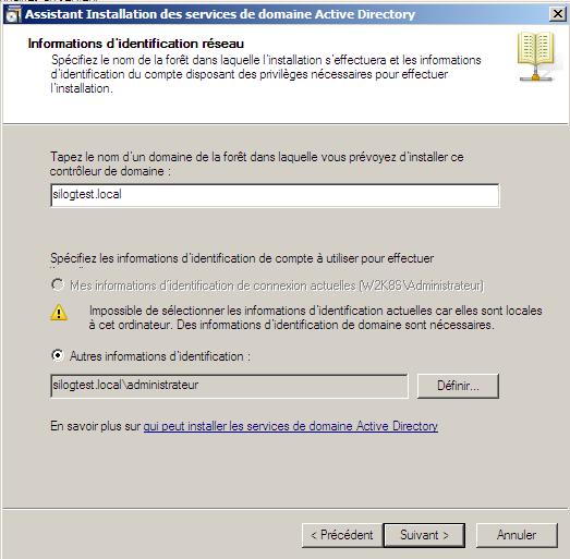 Installation du contrôleur de domaine Windows 2008 server. 1) Intégrez le serveur Windows 2008 dans votre domaine. Puis allez dans démarrer > exécuter et lancer la commande DCPROMO.