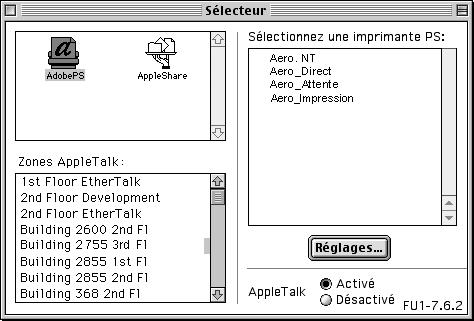 IMPRESSION SOUS MAC OS 9 29 4 Si votre réseau est divisé en zones, sélectionnez celle dans laquelle se trouve le Fiery X3eTY.