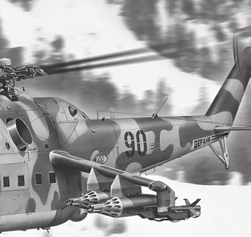 Your Revell Mil-24D Hind kit has a fully detailed interior with two crew figures under it's double-bubble topped clear canopy.