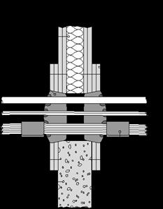 2.2.2 Traversants Diamètre du calfeutrement : de 52 à 250 mm Bouchons coupe-feu Hilti CFS-PL (A) d une épaisseur t A 150 mm, Centré en fonction de l épaisseur du voile (E) ; Rempli (E1) selon le