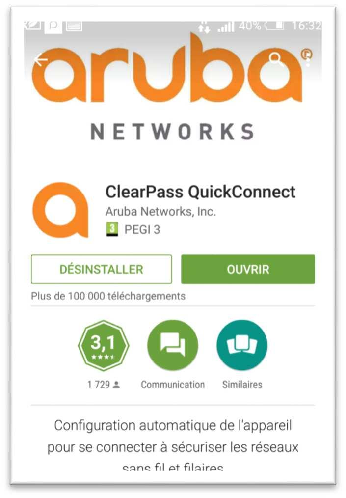 Google sera ouvert sur la page de l application Aruba : Lien vers QuickConnect Il faudra alors télécharger et