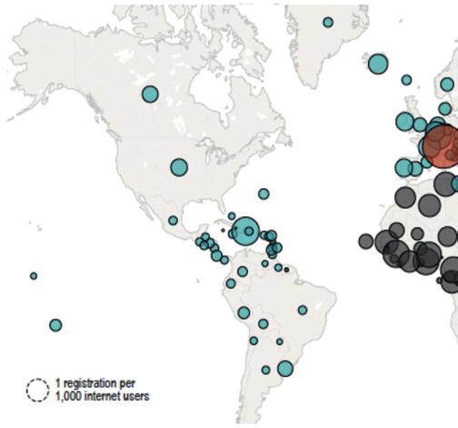 Figure 2 : Distribution mondiale des inscrits aux MOOCs de l EPFL pondérée du nombre d usagers Internet du pays. On remarquera la forte densité de participation des pays africains.