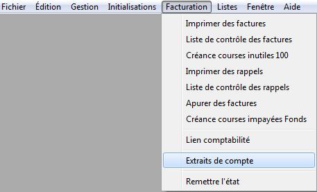 Lire un fichier dans AbiFire Choisissez pour chaque module le menu Facturation > Extraits de compte : La