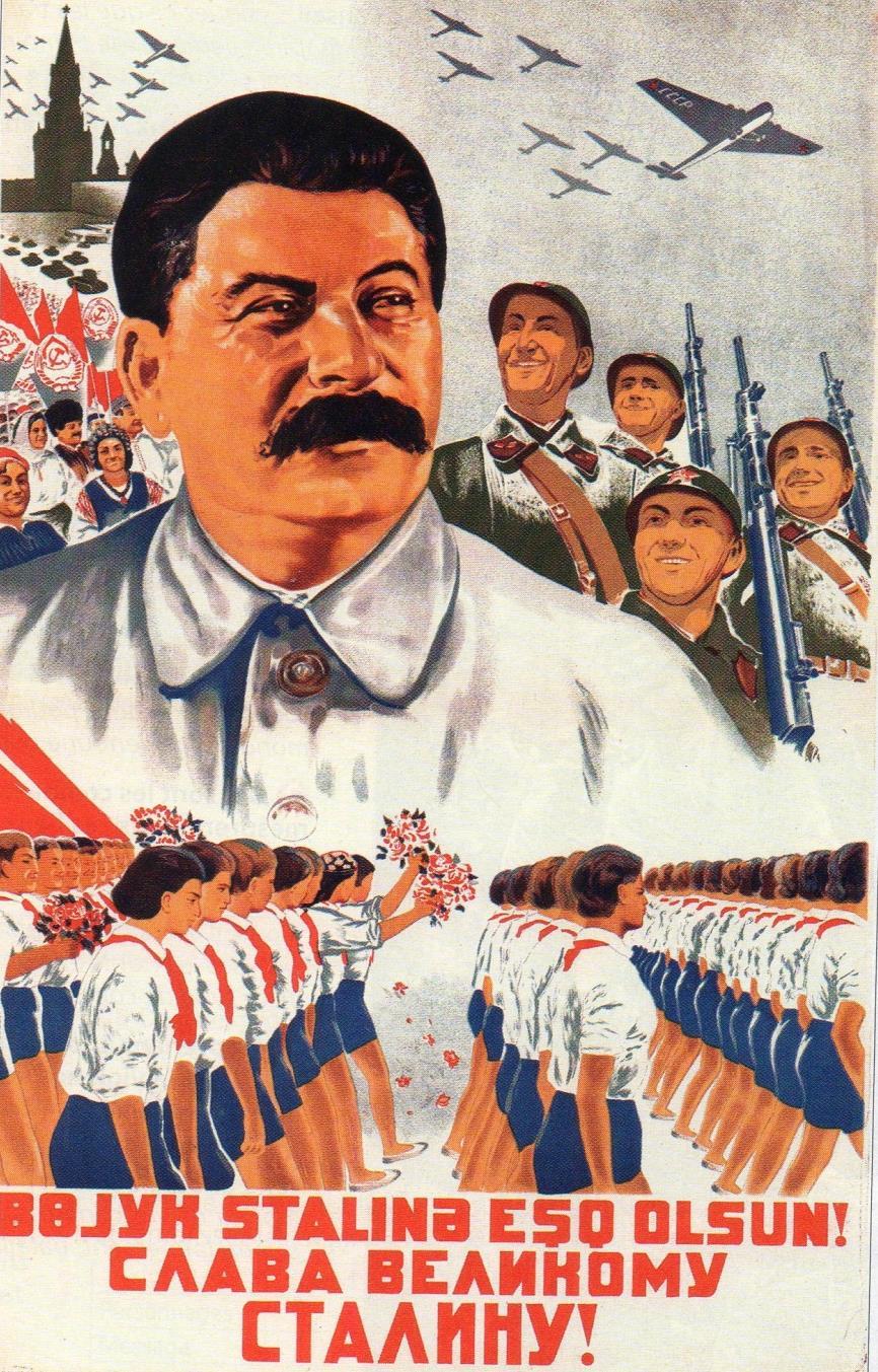 Les autres formes de propagande: Peintures et affiches Staline devant la nouvelle centrale hydroélectrique de Rioges en Géorgie.