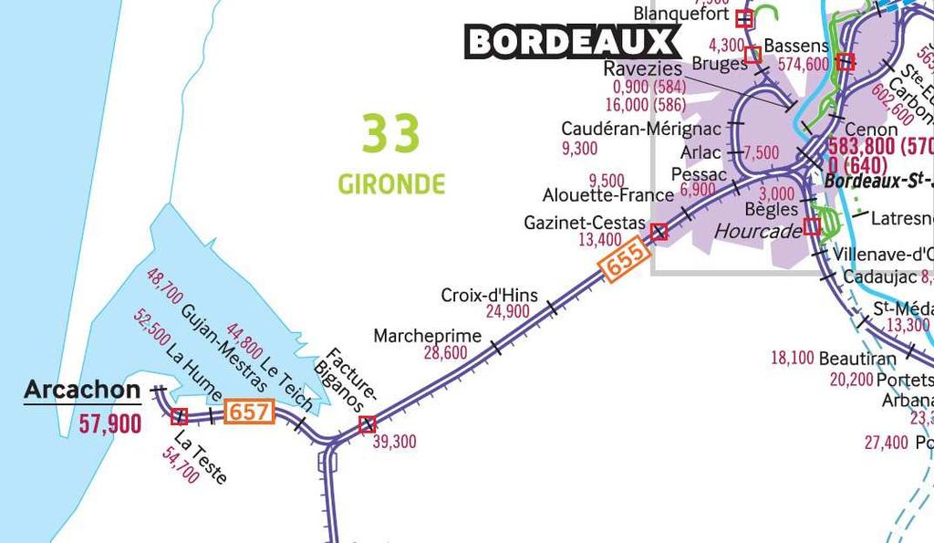 LIGNE BORDEAUX-ARCACHON SA2017 2 ème semestre Bordeaux - Lamothe : maintenance 9 semaines de nuit Du 04/09 au 13/10, du 20/11 au 08/12, Plages de 6h simultanée partielle + V1 / V2 23:00 05:00