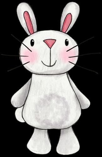 Les personnages de Pâques, le lapin Ce drôle de lapin a deux longues oreilles. Il est grand et mince.
