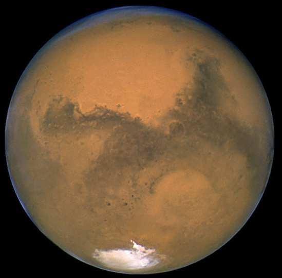 Mars : Diamètre: 6 794Km soit 1/2 de la Terre. Masse: 0,1 masse Terrestre (1/10 MT). Période de révolution: 687 jours terrestres. Période de rotation: 24H37min. Températures: entre -60 et 0.