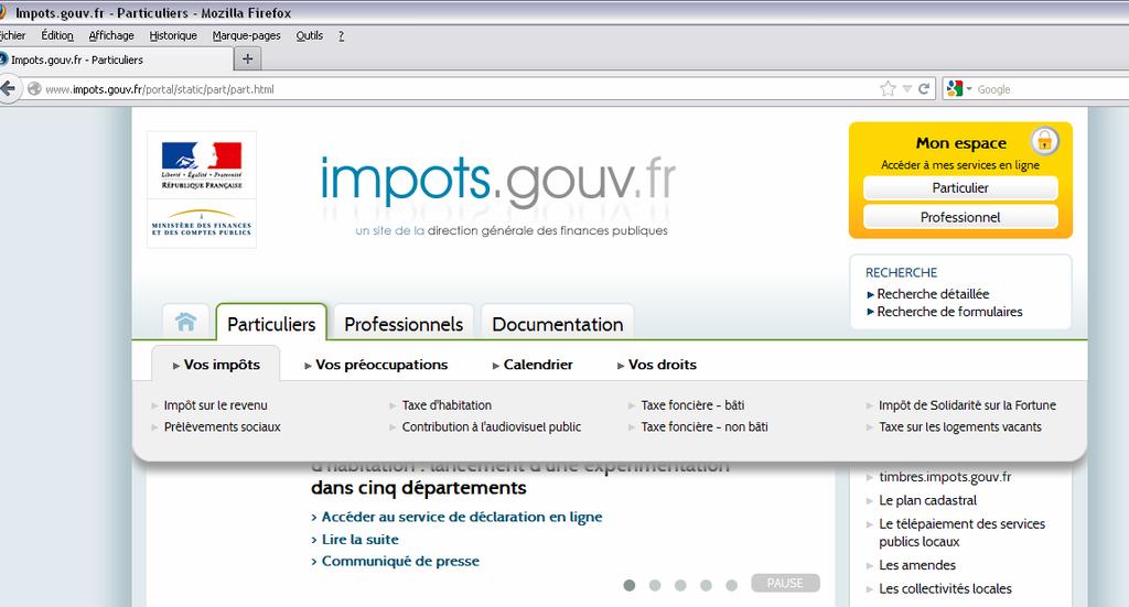 puis cliquez sur le site «impots.gouv.fr». 1. 2.