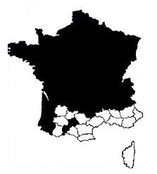 Carte 1 : Distribution du Râle des genêts en France en 1930 et 1940 (Dubois, 1989 in