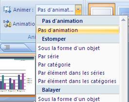 Animation d un graphique Sélectionner le graphique Dans le menu déroulant Animer, choisir le type d animation Astuce: Dans