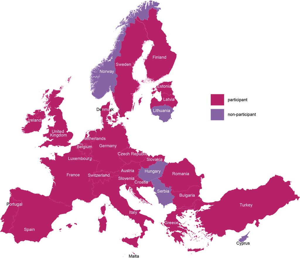 L étude sectorielle a visé 31 pays: Autriche Belgique Bulgarie Croatie Chypre République tchèque Danemark Estonie Finlande France Allemagne Grèce Hongrie Irlande Italie Lettonie Lituanie Luxembourg