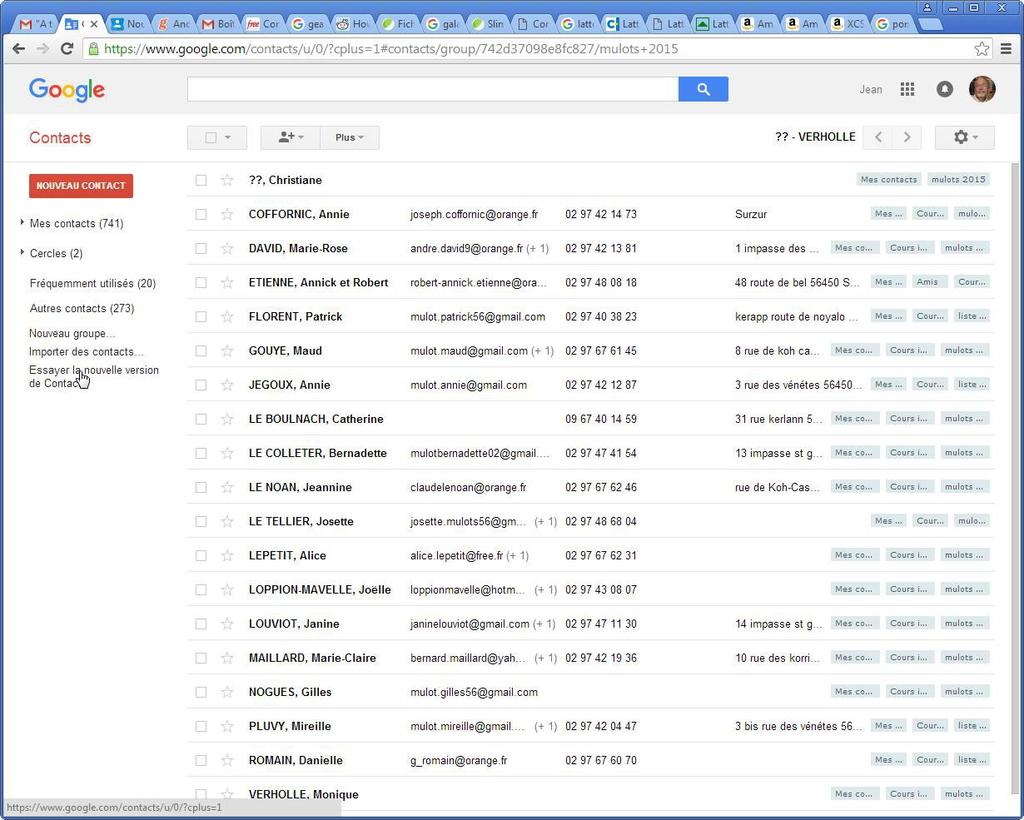 Gmail possède deux modes de présentation différents des contacts : L