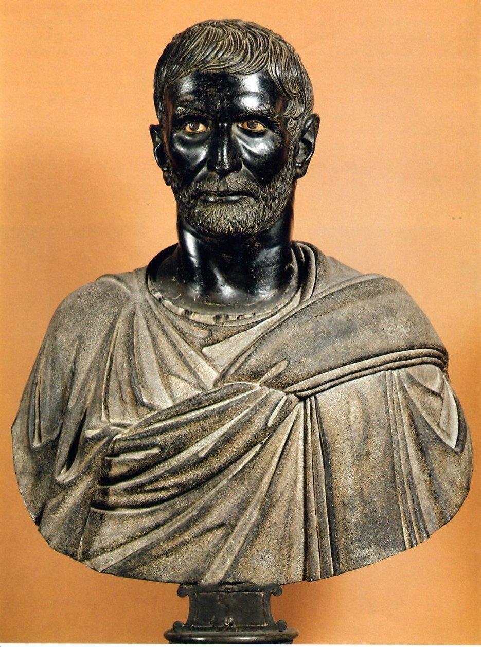 Tête de «Brutus» Bronze, ivoire et pâte de verre H.