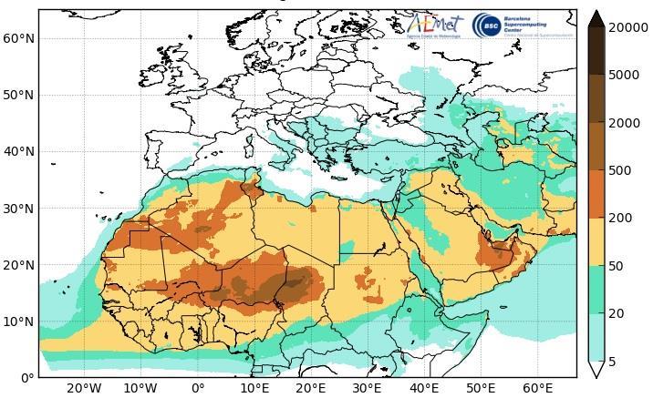 Mauritanie. Une charge de poussière modérée à forte (0.8 à 6.