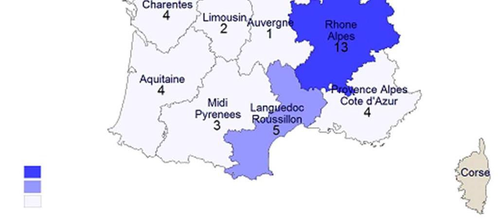 Roussillon 5 Centre 5 Bretagne 5 Provence Alpes Côtes d azur 4 Poitou Charente 4 Aquitaine 4 Midi Pyrénées 3 Champagne-Ardennes