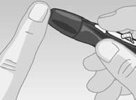 ETAPE 6 piquer le doigt. Maintenez fermement le stylo autopiqueur réglable sur le côté de votre doigt.