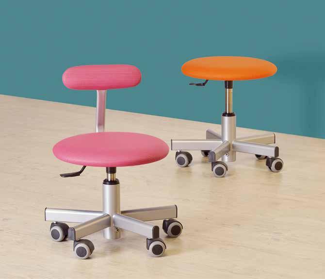 Chaises, tables & bancs Tabourets adultes Ergonomique 5 roues, hauteur réglable B A A Spécialement conçu pour les professionnels de la petite enfance Encombrement du piètement minimal pour ne pas