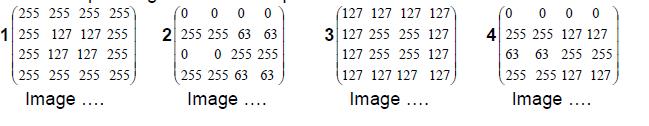 Associer à chaque image un tableau exprimé en décimal : On trouve que l image C est trop «claire». On veut la foncer.