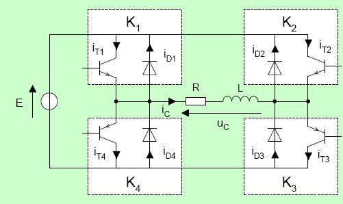 Conversion continu - alternatif Etude du fonctionnement 1 ere phase: u c = +E, D 1 et D 3 conduisent: i
