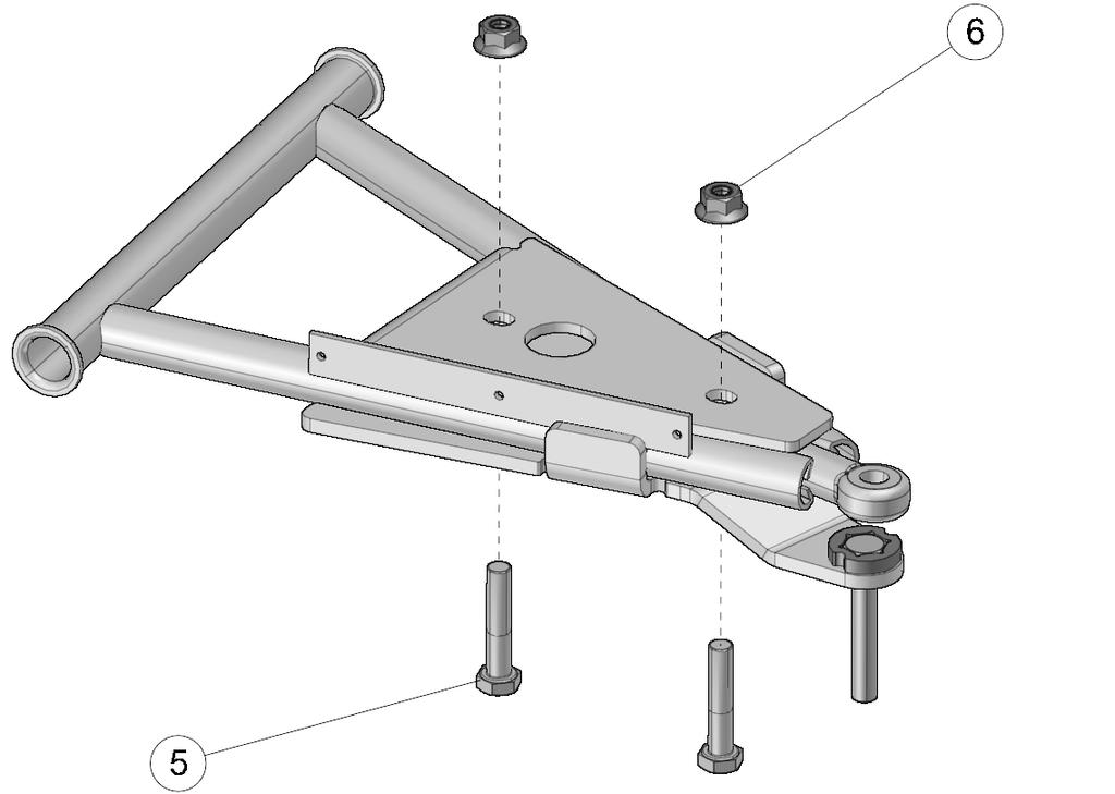 Insert the M10x55 mm bolts (5) through the bottom and secure the two parts together with the nuts (6) provided. Tighten assembly to 50