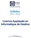 La direction des études. Syllabus 2013-2014. Licence Appliquée en Informatique de Gestion