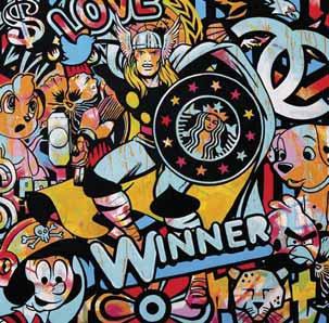 UP TO ART GALERIES Everybody Loves Winner, 2016, acrylique et spray sur toile, 120 x 120 cm.