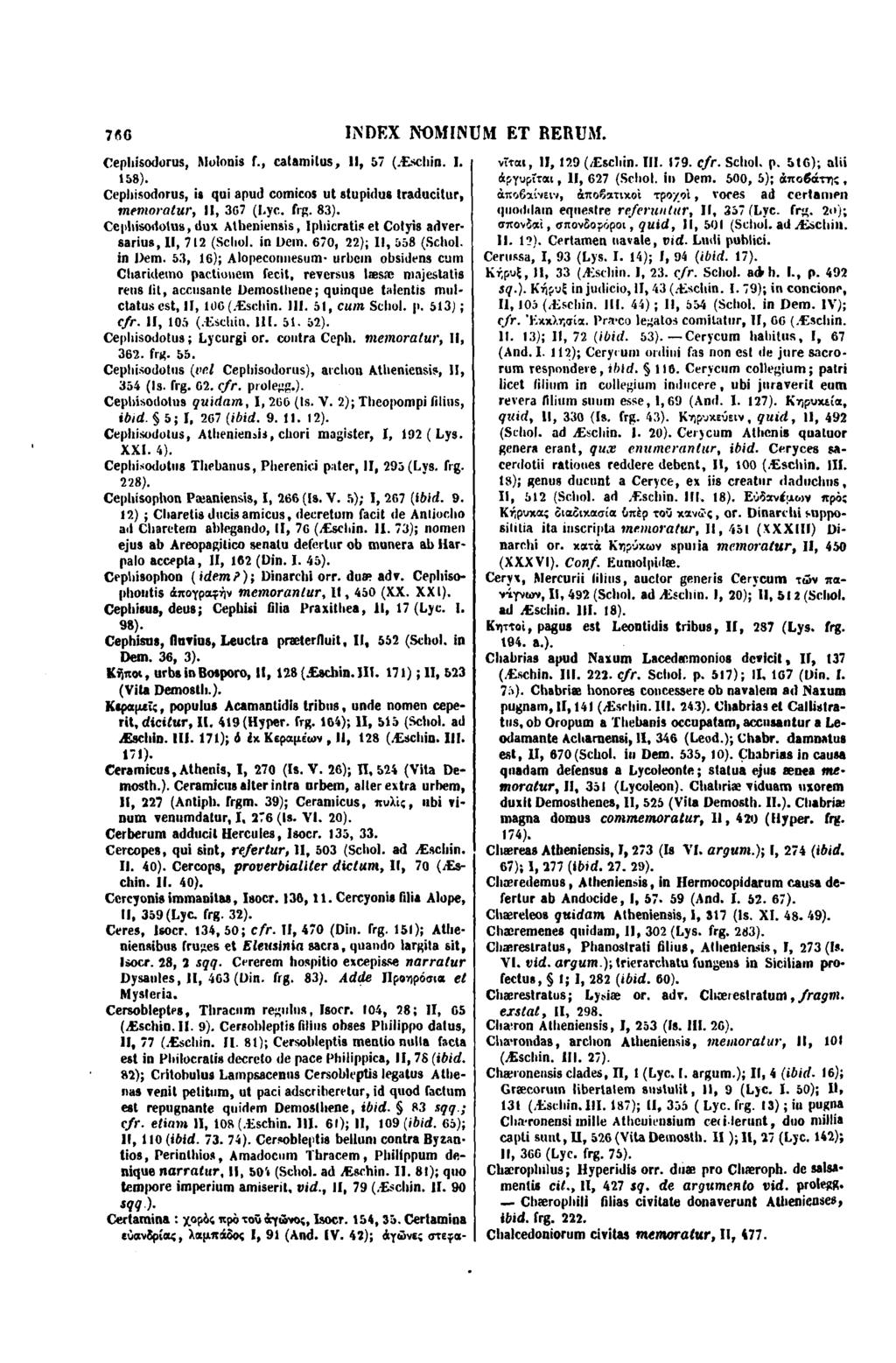 766 Cepliisodorus, Molonis 1., catamilus, Il, 57 (Æscliin. I. 158). Cepliisodorus, in qui apud comicos ut stupidus lraducitur. memoratur, Il, 367 (Lyc. frg. 83).